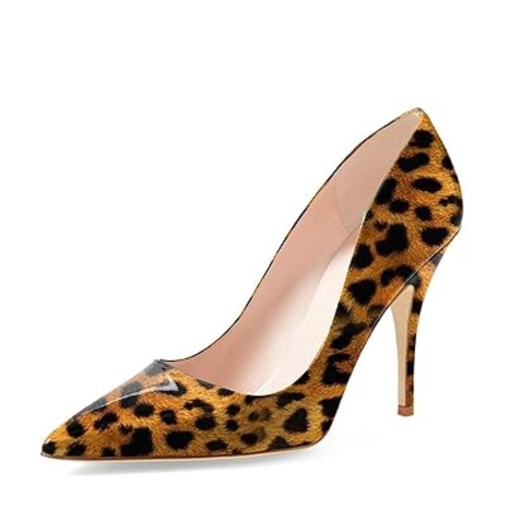 Ydn Leopard Print Pointed Closed Toe Mid Heel Pum… - image 1